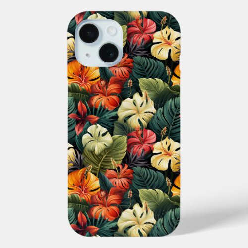 Exotic flower blooms and leaves 17 iPhone 15 case