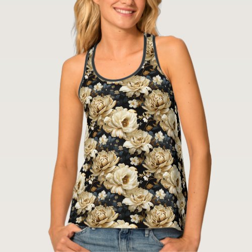 Exotic flower blooms and leaves tank top