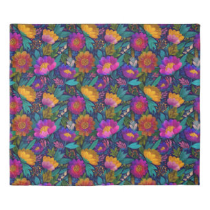 Exotic Flower Blossoms Colorful Tropical Pattern Duvet Cover