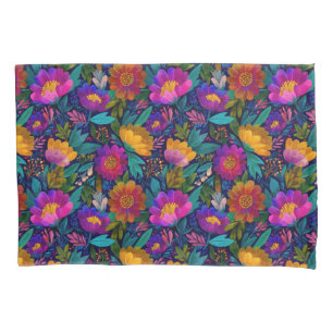Exotic Flower Blossoms Vibrant Tropical Pattern Pillow Case