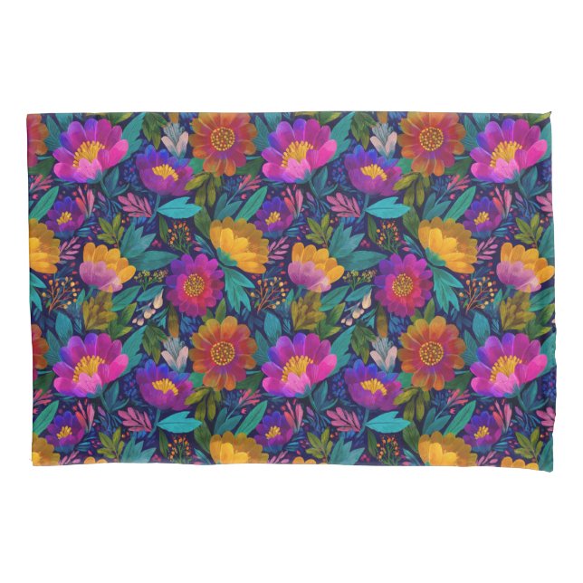 Exotic Flower Blossoms Vibrant Tropical Pattern  Pillow Case (Front)