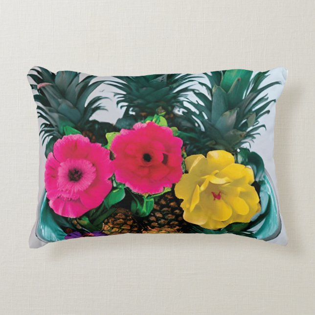 Exotic Flower Digital Graphic with Real Pineapple  Accent Pillow (Front)
