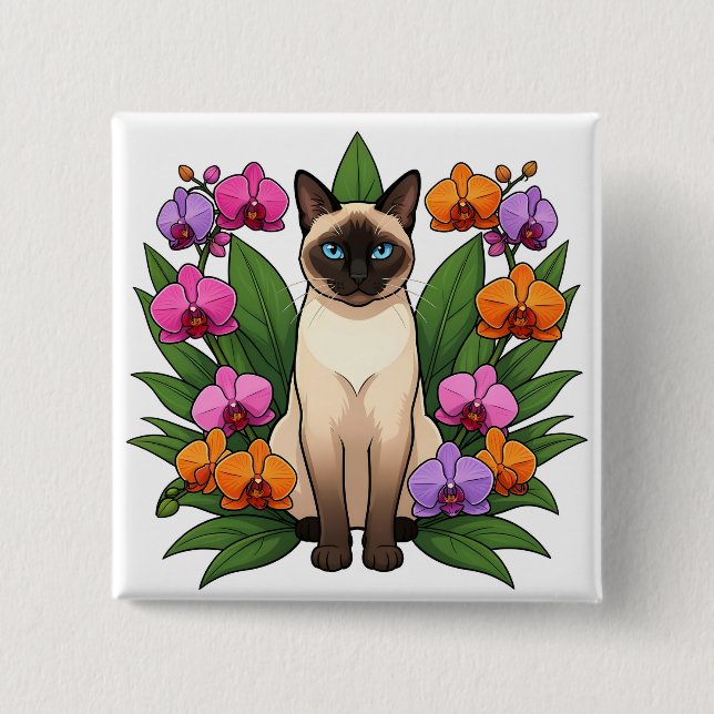 exotic flower siamese cat button (Front)