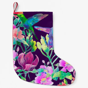 Exotic flowers and birds small christmas stocking