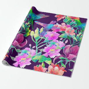 Exotic flowers and birds wrapping paper