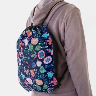 Exotic flowers and butterflies seamless pattern drawstring bag
