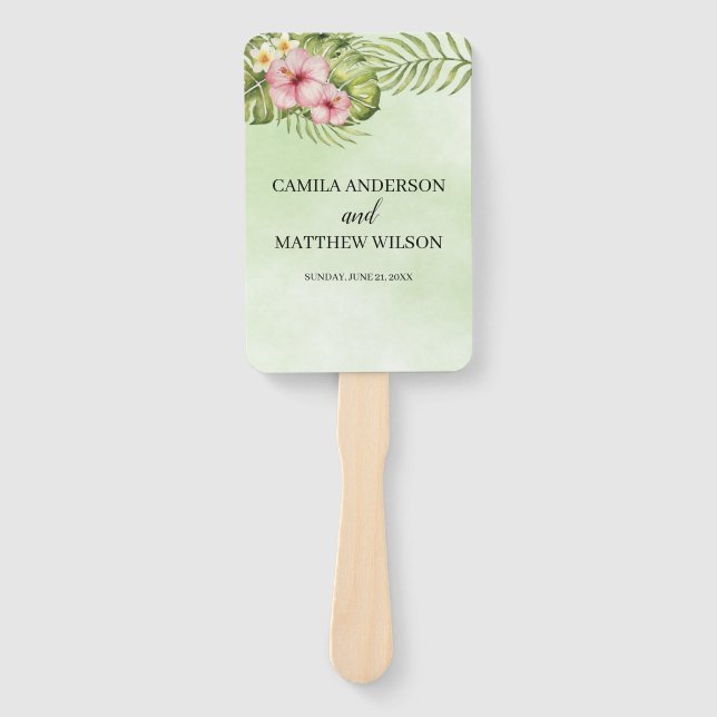 Exotic Flowers And Leaves Hand Fan (Front)