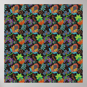 Exotic flowers beads glass texture poster