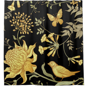 Exotic Flowers Birds Vintage Pattern Shower Curtain