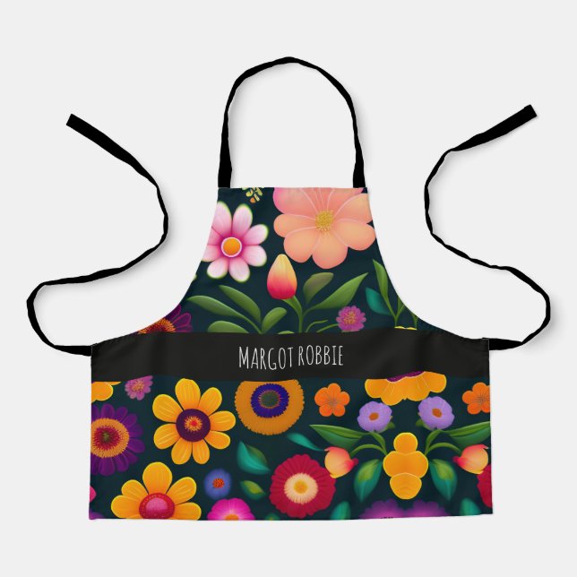 Exotic Flowers Colorful Pattern Apron (Front)