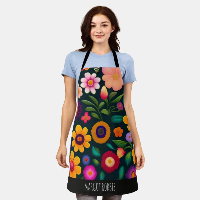 Exotic Flowers Colorful Pattern Apron (Worn)
