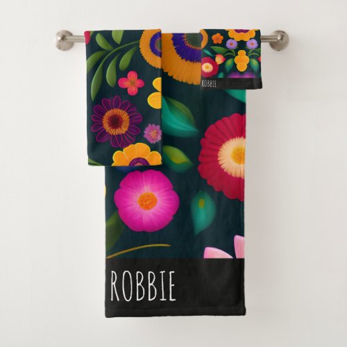 Exotic Flowers Colorful Pattern Bath Towel Set