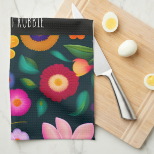 Exotic Flowers Colorful Pattern Kitchen Towel