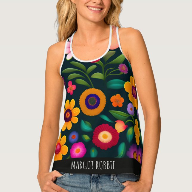 Exotic Flowers Colorful Pattern Tank Top (Front)