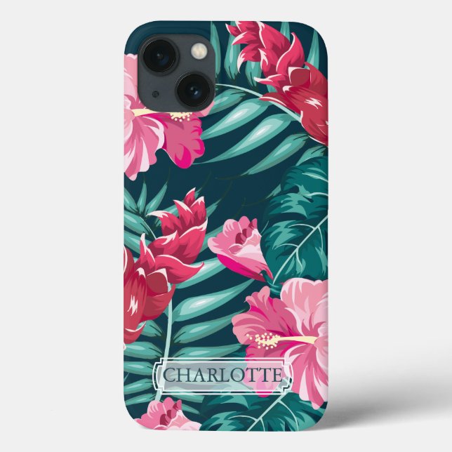 Exotic Flowers Monogram Pink Case-Mate iPhone Case (Back)