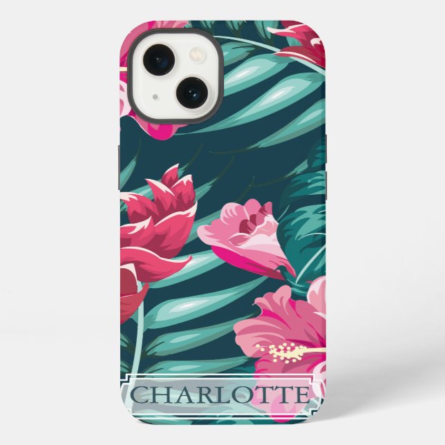 Exotic Flowers Monogram Pink Iphone Case (Back)