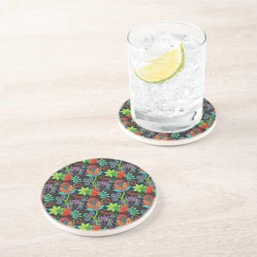 Exotic flowers pattern Glass beads texture Coaster