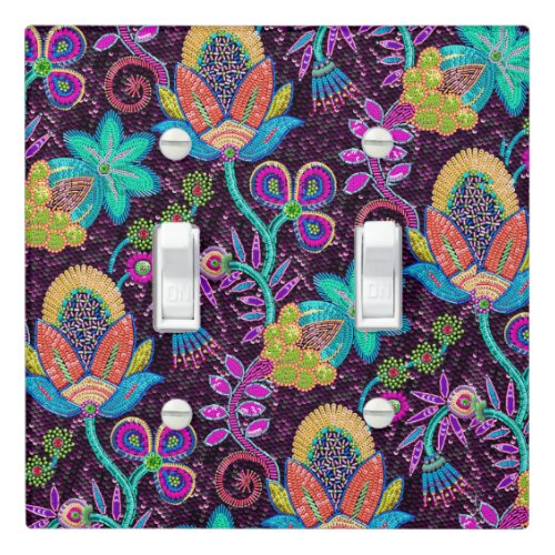 Exotic Flowers Pattern Glass_Beads Texture Light Switch Cover