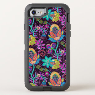 Exotic Flowers Pattern Glass Beads Texture Print OtterBox Defender iPhone SE/8/7 Case