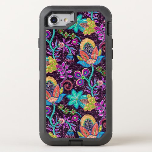 Exotic Flowers Pattern Glass Beads Texture Print OtterBox Defender iPhone SE87 Case