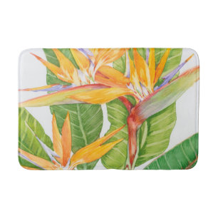 Exotic Flowers Watercolor Bathroom Mat