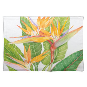 Exotic Flowers Watercolor Cloth Placemat