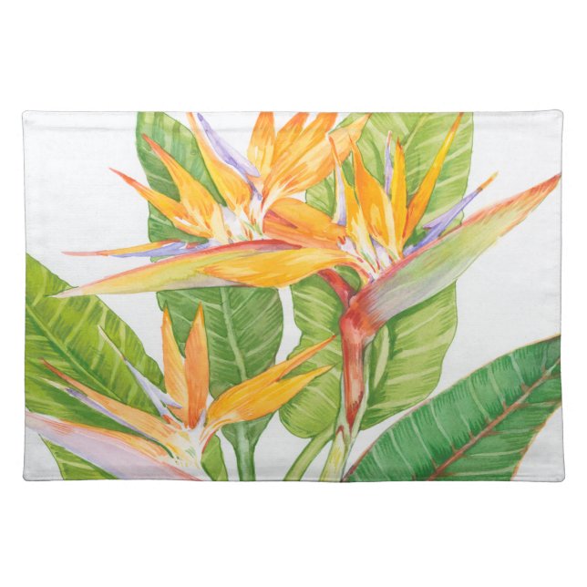 Exotic Flowers Watercolor Cloth Placemat (Front)