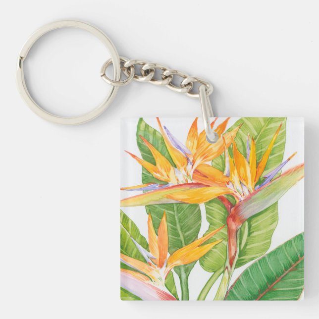 Exotic Flowers Watercolor Keychain (Front)