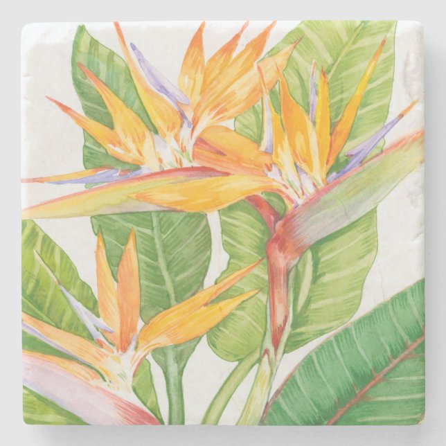 Exotic Flowers Watercolor Stone Coaster (Front)