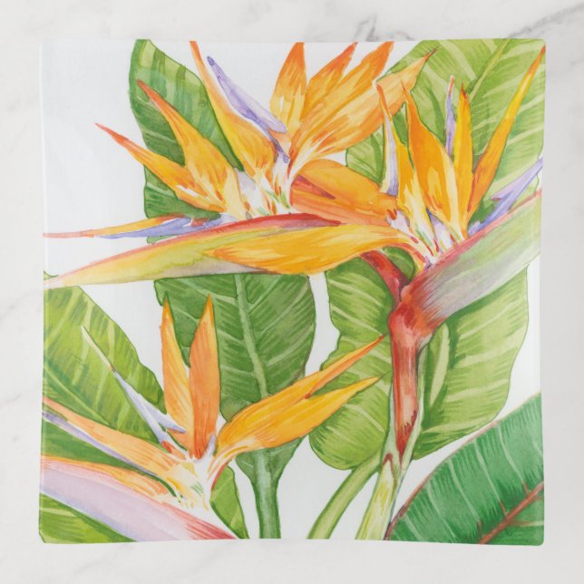 Exotic Flowers Watercolor Trinket Tray (Front)