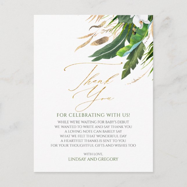 Exotic Foliage Floral Tropical Thank You Postcard (Front)