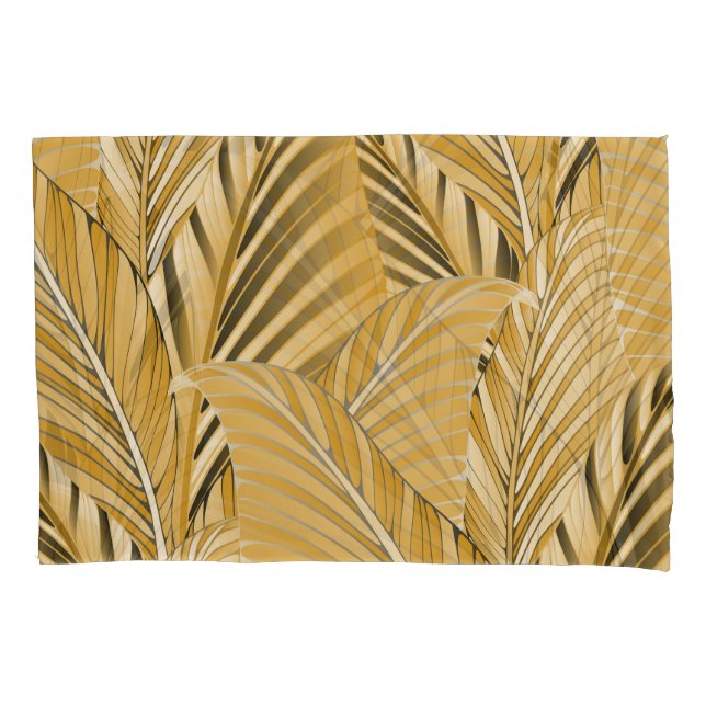 Exotic Foliage: Gold Leaves Pattern Pillow Case (Front)