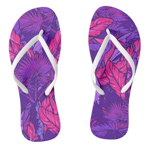 Exotic Foliage Tropical Pink And Purple Flip Flops