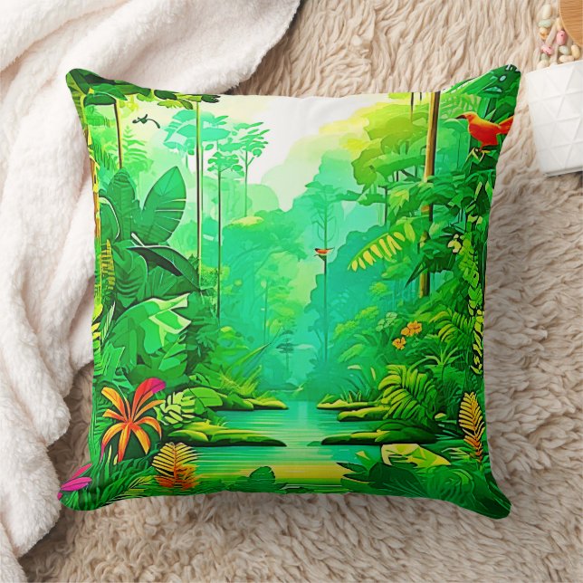 Exotic Forest Design Throw Pillow (Blanket)
