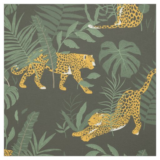 Exotic Forest Leopard Faux Camouflage Dark Green Fabric