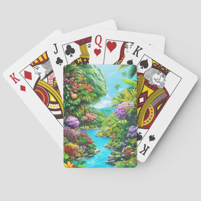 Exotic forest with water stream poker cards (Back)