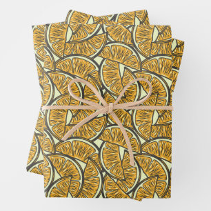 Exotic fruit citrus summer orange patter wrapping paper sheets