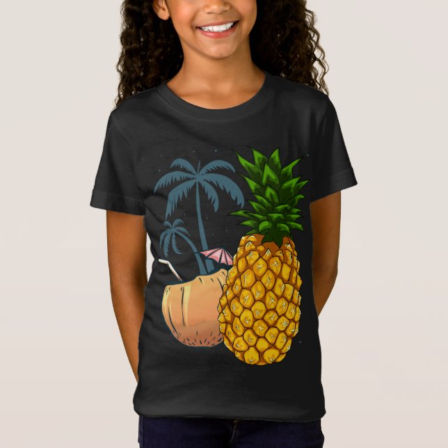 Exotic Fruit Coconut Palm Trees Tropical Summer Pi T-Shirt (Front)