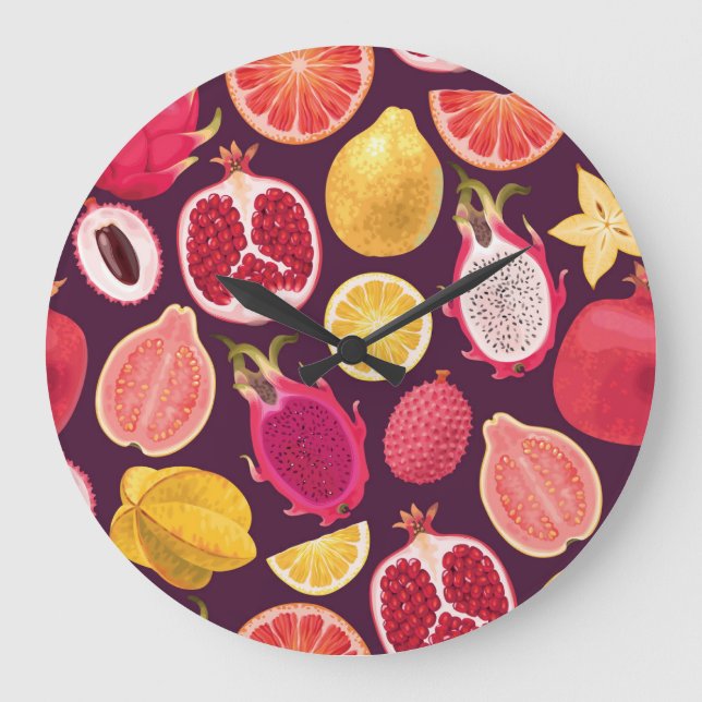 Exotic fruit: colorful seamless pattern large clock (Front)