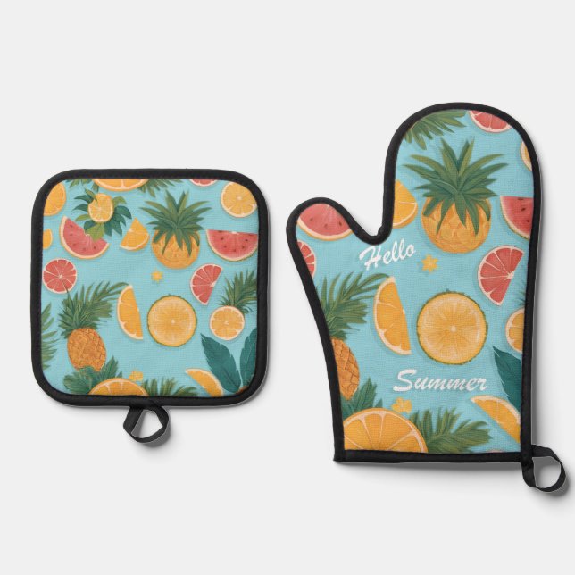 Exotic Fruit floral pattern. Hello summer. Oven Mitt & Pot Holder Set (Front)