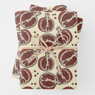 Exotic fruit summer red pomegranate pattern wrapping paper sheets