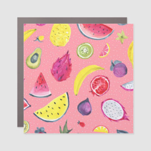 Exotic Fruit: Tropical Hand-Drawn Pattern Car Magnet