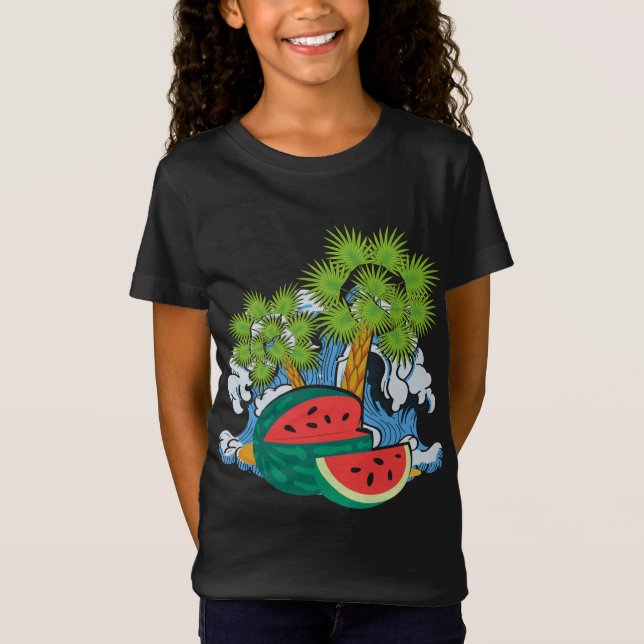 Exotic Fruit Waves Ocean Palm Trees Tropic Summer  T-Shirt (Front)