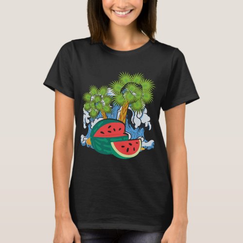 Exotic Fruit Waves Ocean Palm Trees Tropic Summer  T_Shirt