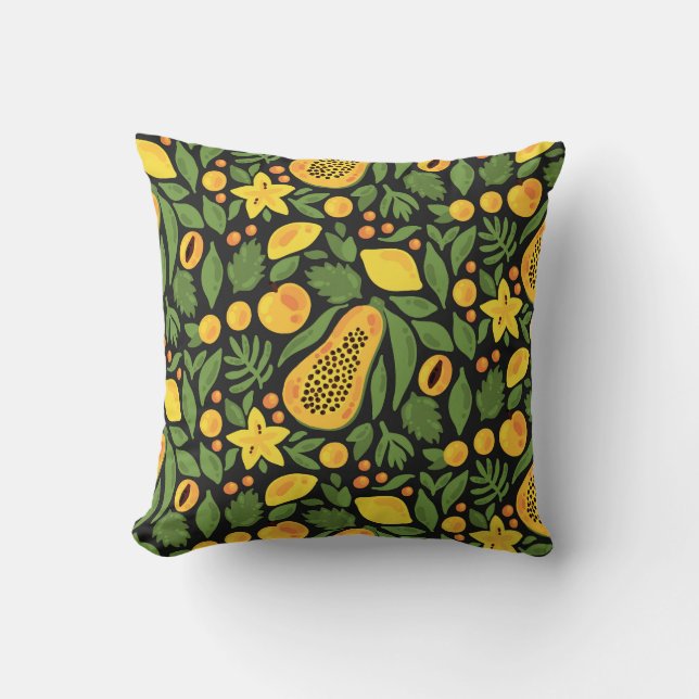 Exotic Fruits: Colorful Summer Seamless Throw Pillow (Front)
