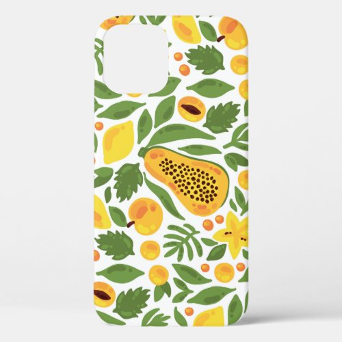 Exotic Fruits Ensemble Papaya Lemon Mango iPhone 12 Case