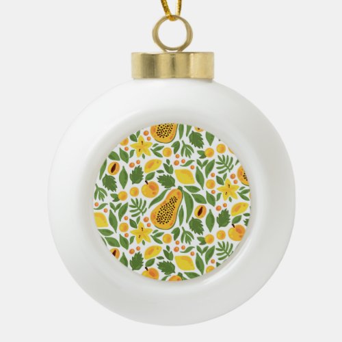 Exotic Fruits Ensemble Papaya Lemon Mango Ceramic Ball Christmas Ornament