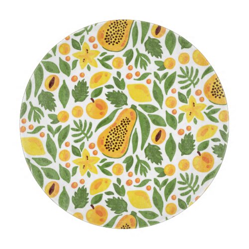 Exotic Fruits Ensemble Papaya Lemon Mango Cutting Board