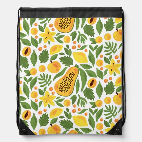 Exotic Fruits Ensemble Papaya Lemon Mango Drawstring Bag