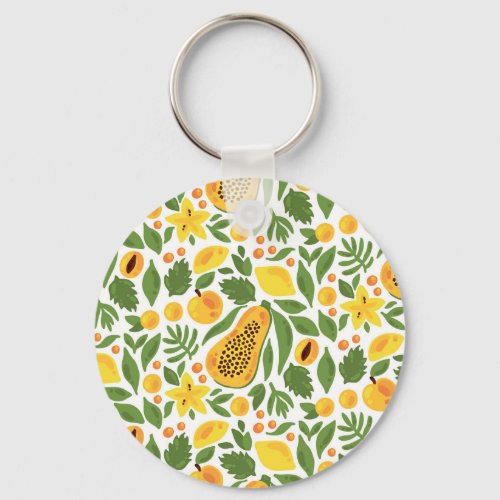 Exotic Fruits Ensemble Papaya Lemon Mango Keychain